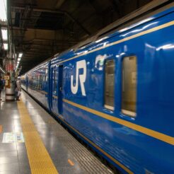 2008-12-30-18-50-39上野駅に停車中の寝台特急北斗星<br>上野駅13番線を発車する寝台特急 北斗星